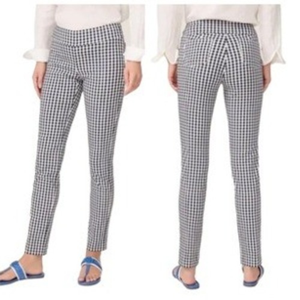 J.McLaughlin Masie Gingham Pull On Pants Navy White Stretch Slim Leg Women 4
